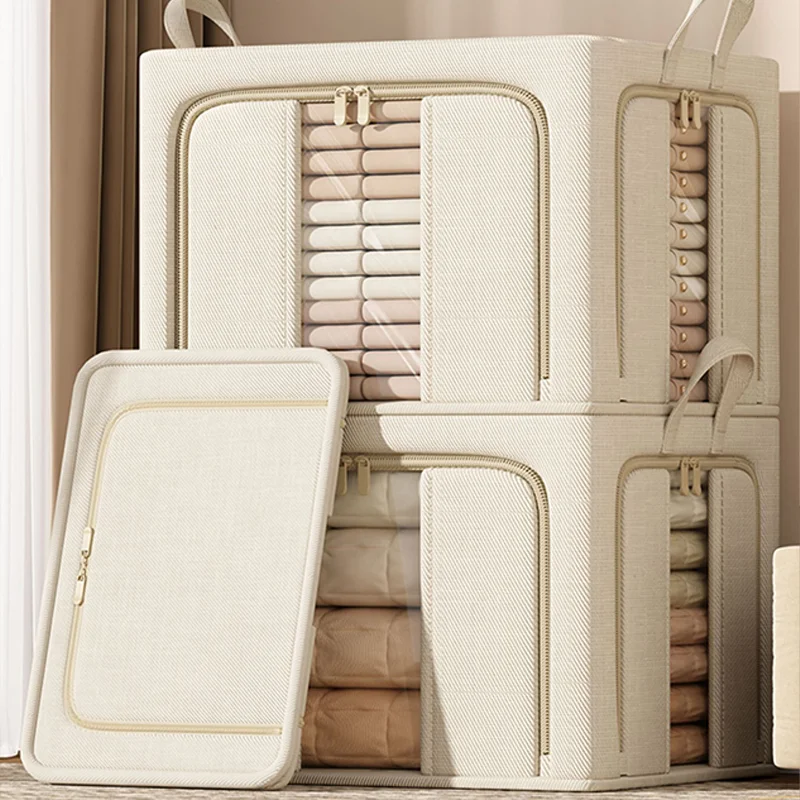 Collapsible Steel Frame Modern Large Capacity Fabric Storage Box for Home Wardrobe Quilt and Clothing Organization