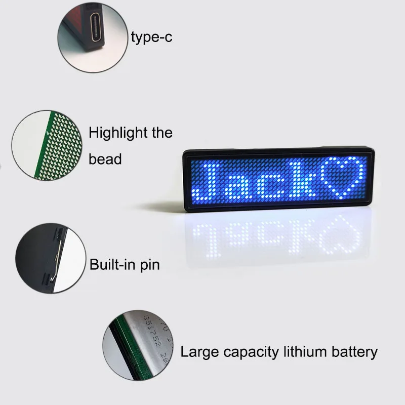 Recharge Programmable Small Led Display Screen Business Badges Led Name Tag