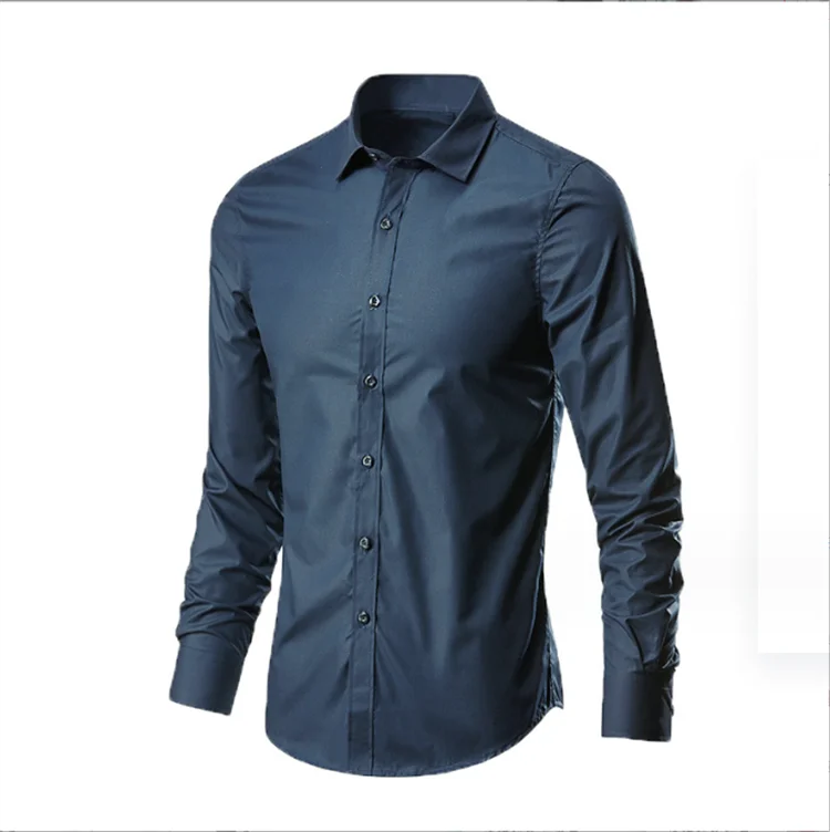 Camicie da uomo personalizzate Camicie eleganti da ufficio formali per uomo Camicia casual a maniche lunghe con colletto alla coreana in cotone412_voghion.com