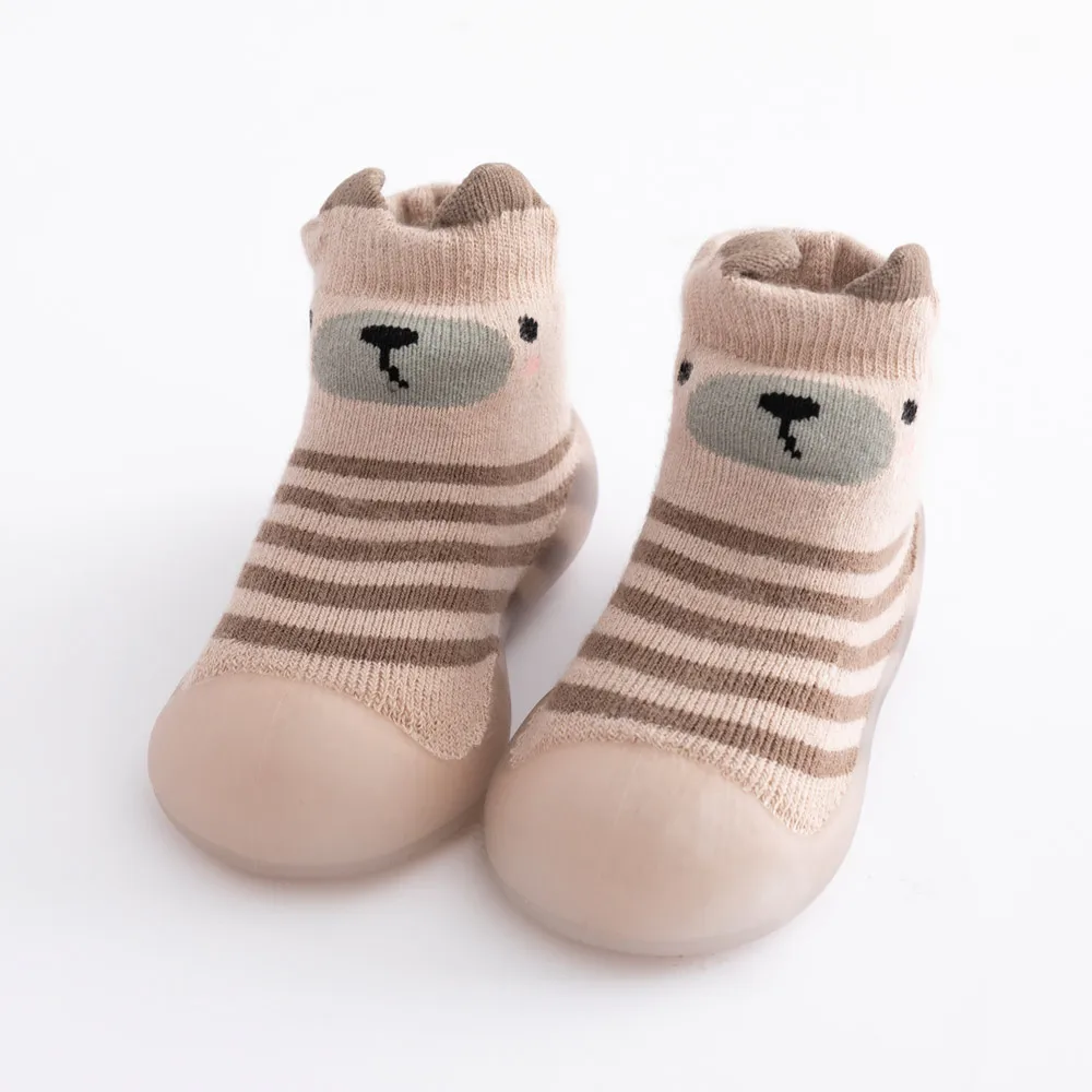 Newborn kids floor socks stripes cartoon baby toddler shoes non-slip rubber sole boys girls