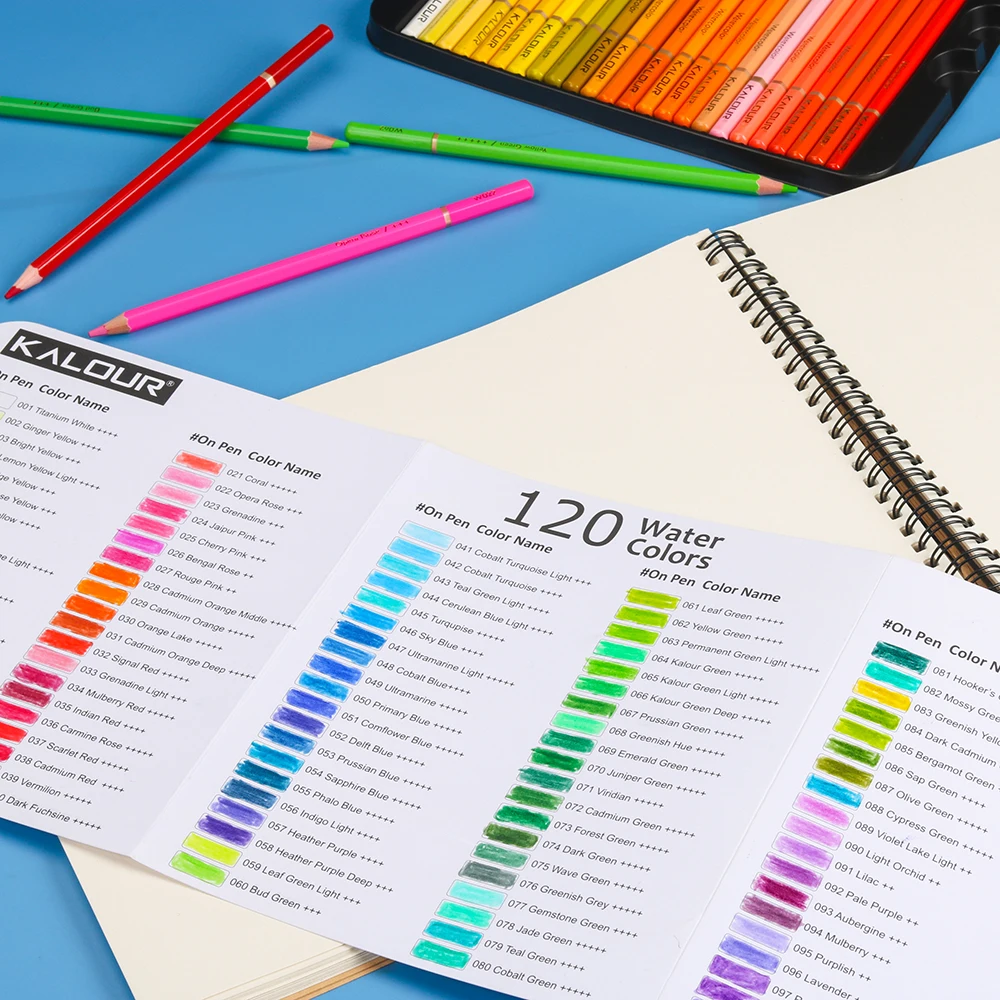 Kalour Hot Sale Professional 120 Watercolor Pencil In Tin Box With 4