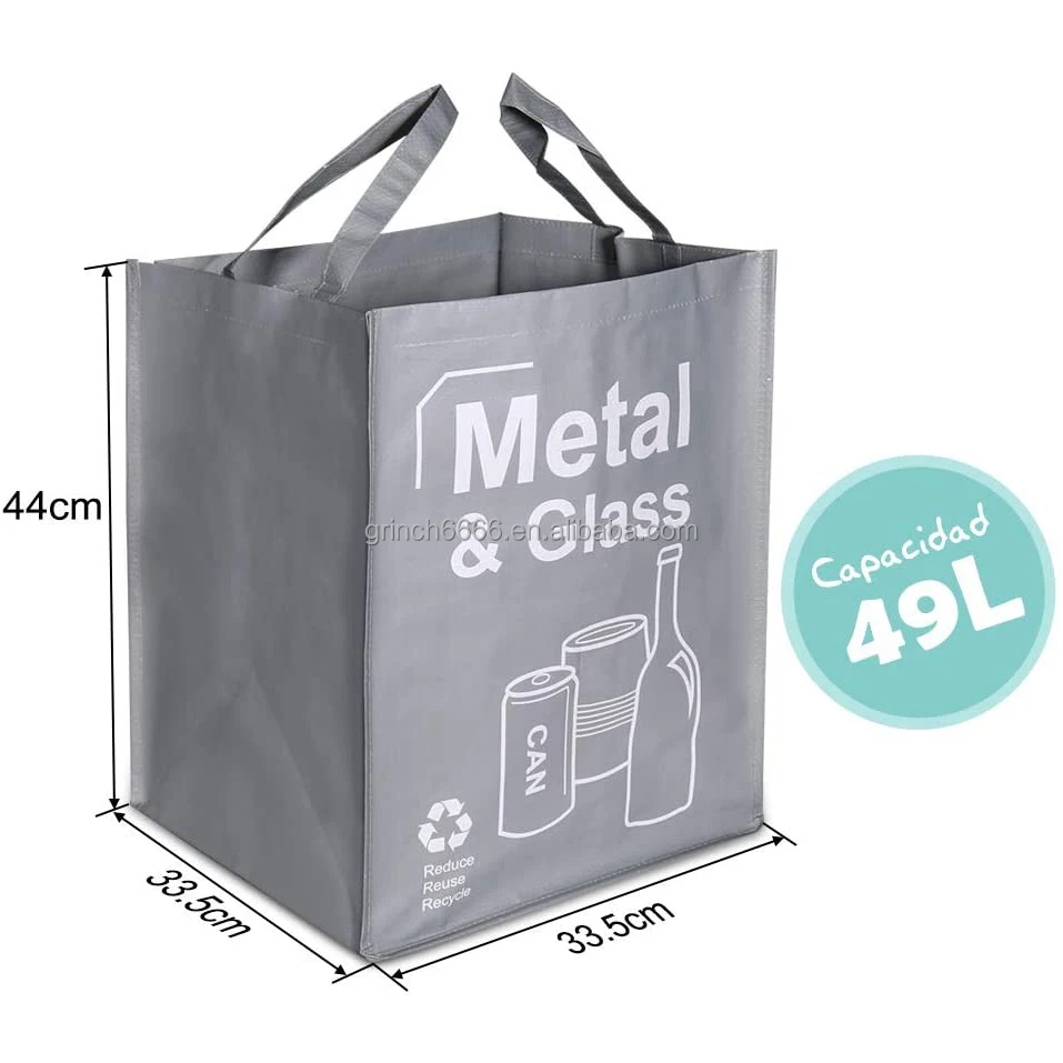 Set of 3 Large Recycling Bags Bin 40L Paper Glass Plastic Waste Bin Bag Sack 