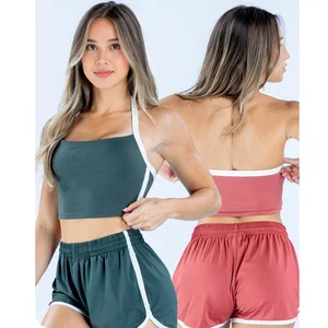 Custom Logo Activewear Halter Neck Backless Vest Sports Pants Running Fitness Outdoor Sports Training Yoga Set for Women