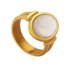 Wholesale Fashion Jewelry Style Vintage White Scallop Charming Rings Stainless Steel Gold Rings Customized For Women