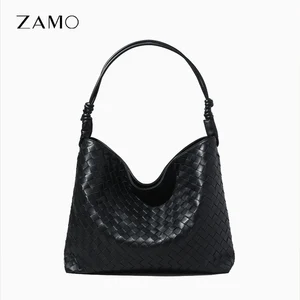 Factory Hot Sale Fashion Trends Vintage Handbags Genuine Leather Woven Crescent Armpit Shoulder Bags for Women
