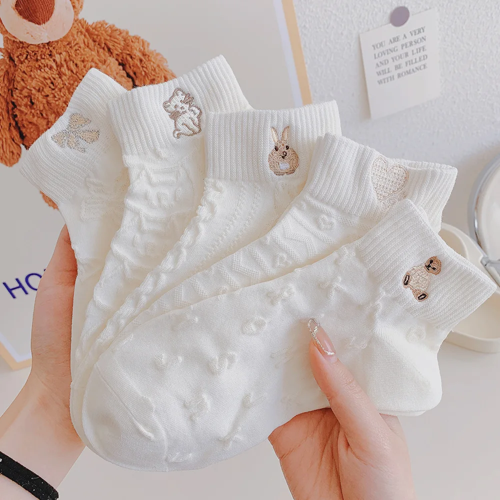 Calzini corti da donna a forma di orso bianco in puro cotone, taglia unica, ideali per l'uso quotidiano in primavera e autunno, dolci_voghion.com