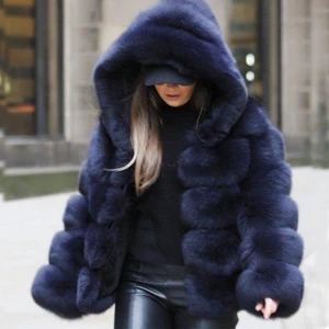 Winter Long Sleeve Cardigan Spliced Hoodies Warm Streetwear Coats Women Hooded Thick Jackets Fur Faux Solid Zipper Coat