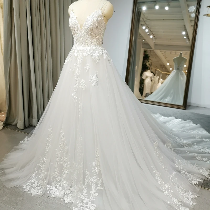 Jancember RL146 Low Price ODM OEM Romantic Midi Civil Wedding Dress V-neck  Wedding Dress