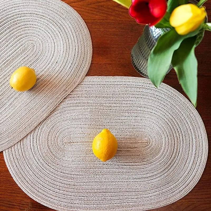 Inyahome Natural Heat-Resistant Plastic Kitchen Accessories-Oval Braided Woven Placemats aperçu 4