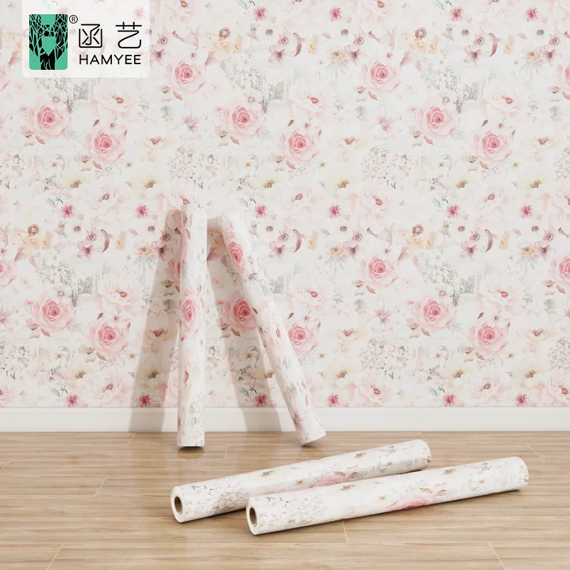 Floral wallpaper/wall coating peel and stick self adhesive removable watercolor floral vinyl flower contact paper for home