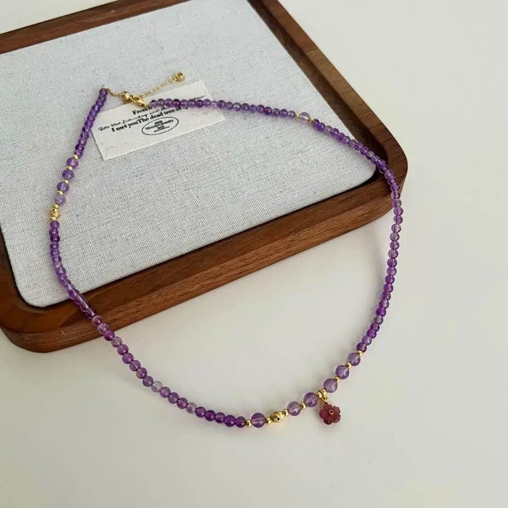 KAKODIY casual adjustable women's boutique jewelry purple natural crystal bead chain 925 sterling silver pendant necklace detail 5