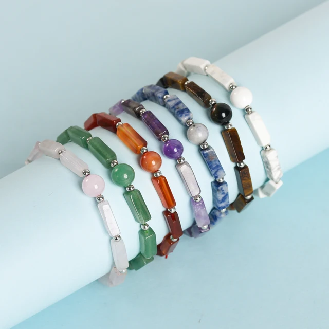 Hot Sale Best Price High Quality Wholesale Alternating Rectangular and Bead Crystal Natural Stone Bracelet