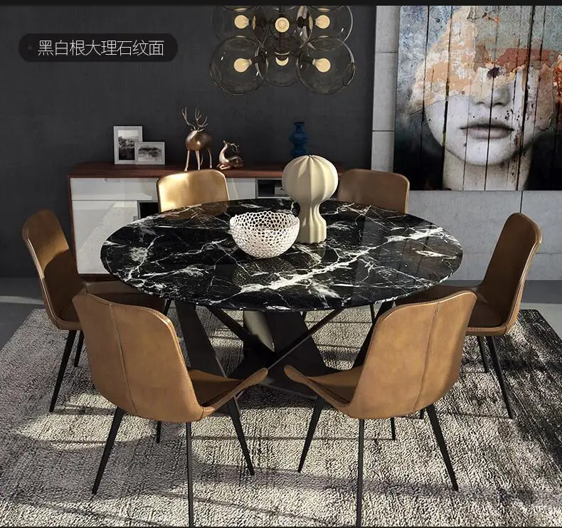 Nordic minimalist modern light luxury marble countertop dining table round slate dining table home