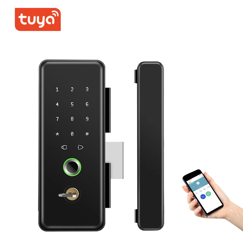 Tuya BLE Biometric Fingerprint Smart Glass Door Lock with Keys