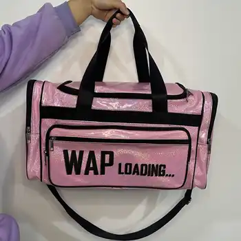 pink glitter wap loading glitter dance gym duffle over night bag OTW to My Sneaky Link Spinnanight tote mommy's bag Bag