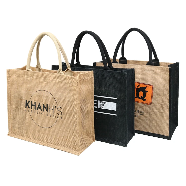 Personalized Private Label Pattern Printing Shopping Carry Natural Brown Jute Tote Bag for Gifts