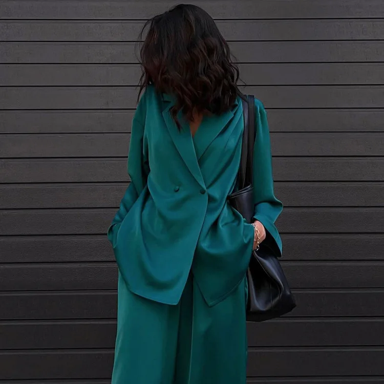 Wholesale Stylish casual atin draped uit trousers two-piece women's uit Pants And Blazer uit et Women atin Blazer,1 Piece