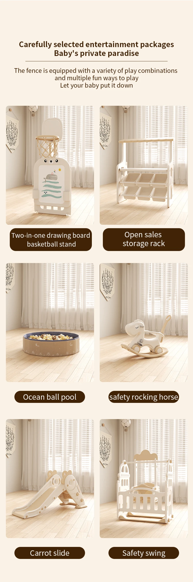 Feelkids Multifunctional Design Safety Kids Plastic Indoor Play Yard Moon Rabbit Fence Baby Playpen With House details