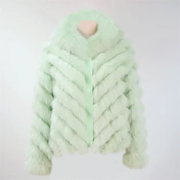 Wholesale Custom Bright Green Nylon Liner Jackets Shiny Fur Nylon Jacket Puffy Jackets With Removable Fox Collar