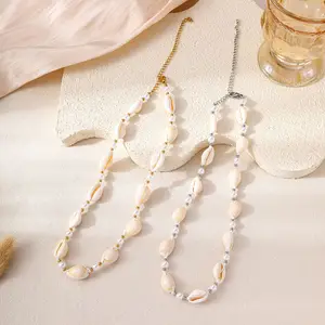 MW New Unisex Sporty Shell Starfish Pearl Bead Necklace Chain Design Fashion Personality All-match Beach Holiday Style