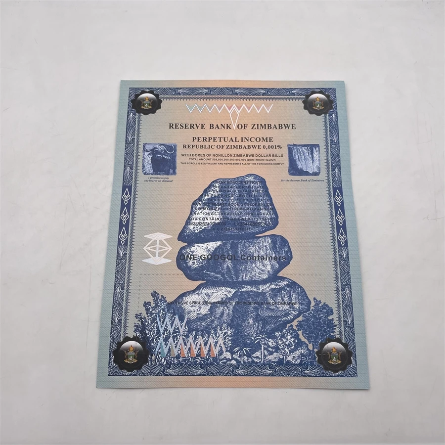 Zimbabwe Great Myrillion Containers Certificate 10 ^ 30003 Zimbabwe Paper Notes Scrolls Money Uv