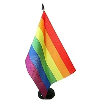 WXTWK 12-Pack Rainbow Pride Table Flags - 8.2x5.5 Inch, With Plastic Pole & Base - View #2