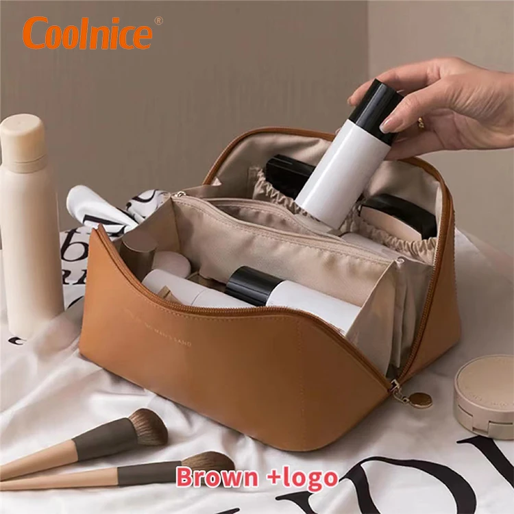 Custom Pu Leather Cosmetic Makeup Bag Pouch Skincare Cosmetic Partition