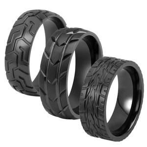 Titanium Rings for Men Distressed Black Zirconium Wedding Band Car/Motorcycle Tire Tread Ring