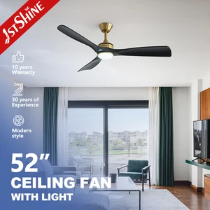 1stshine LED Ceiling Fan Black ABS Blades Gold 52" Smart App Control Ceiling Fan with Light