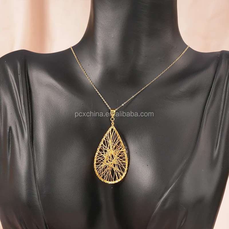 21k Exaggerated Round Triangle Water Drop Pendant Jewellery Manufacturer Custom Design Saudi Gold Jewelry Pawnable 18k Necklace