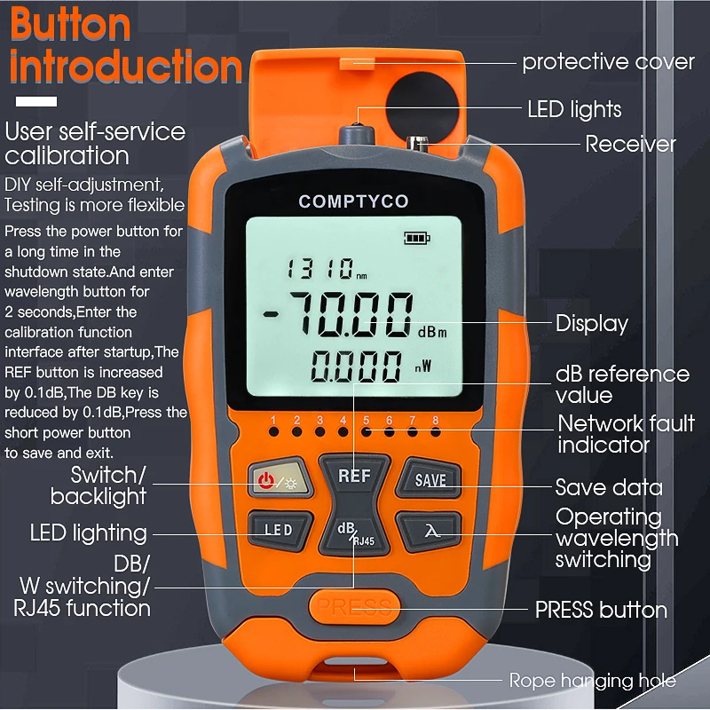 COMPTYCO High precision Fiber Optic Tester AUA-M7/M5 OPM with LED and RJ45 tester Fiber Optic Equipment Mini Optical Power Meter factory