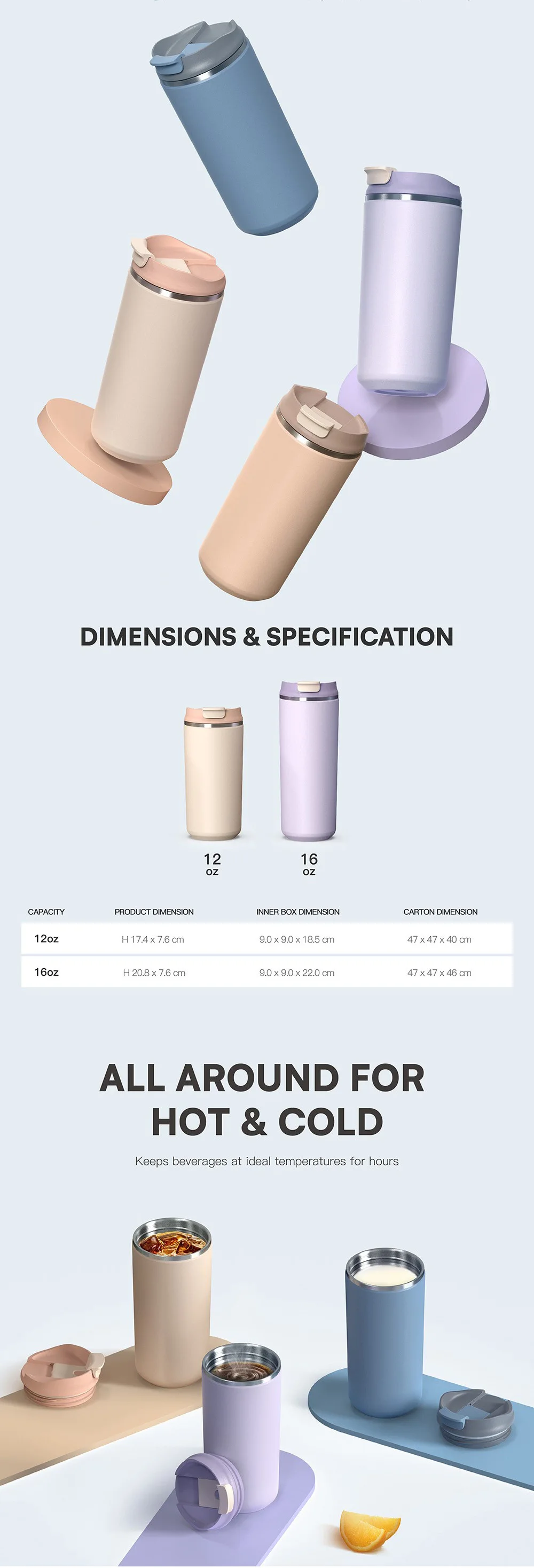 FX Factory 360ml 480ml Double Walled Insulated Tumbler BPA Free Flask ...
