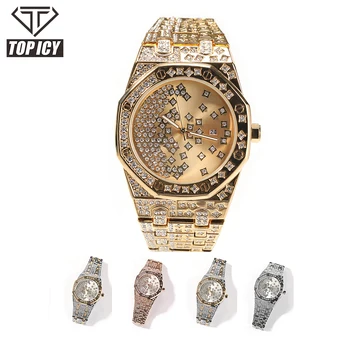 2022 hot selling hexagon alloy stainless steel rhinestone iced out hip hop watch full iced out star design man watch