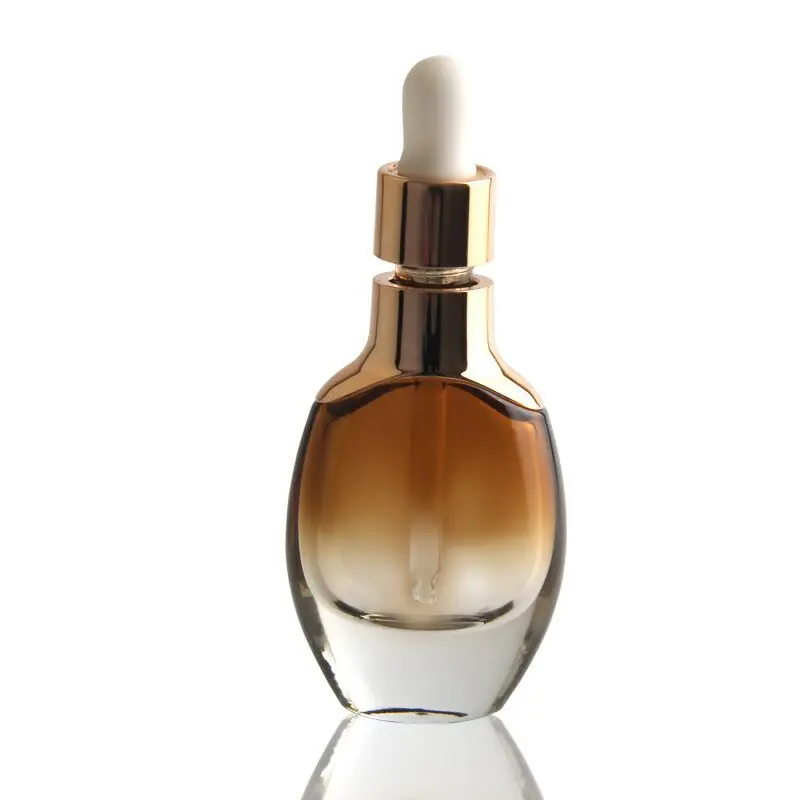 Thick Bottom Luxury 30ml Oblate Elite Fluid Bottles Blue Glass Bottle for Essence With White Dropper