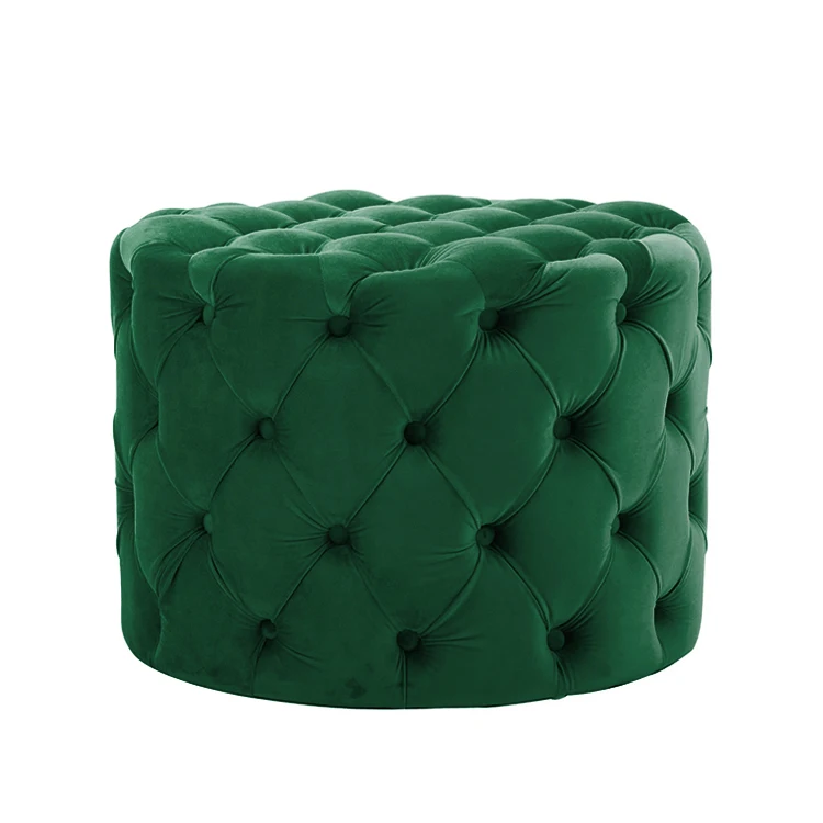 Upholstered Tufted Round Velvet Ottoman With Button Modern Footrest Stool Ottoman Comfy for Living Room