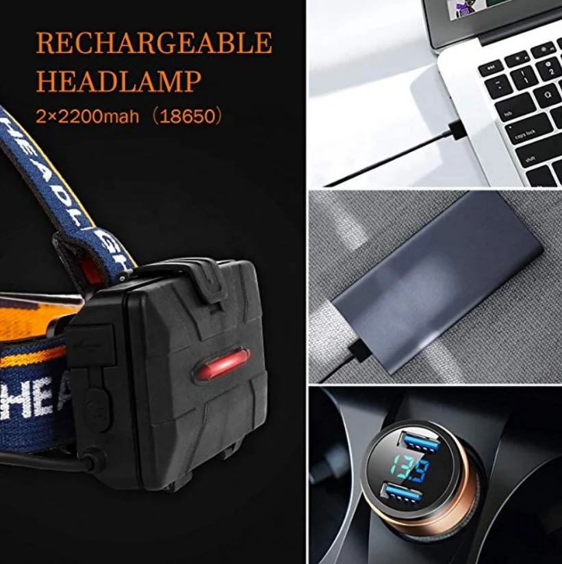 Clover 7 LED USB Rechargeable Head Lamp 500 Lumen 8 Modes 18650 Waterproof LED Headlamp for Outdoor Hiking Portable IP65 Rating
