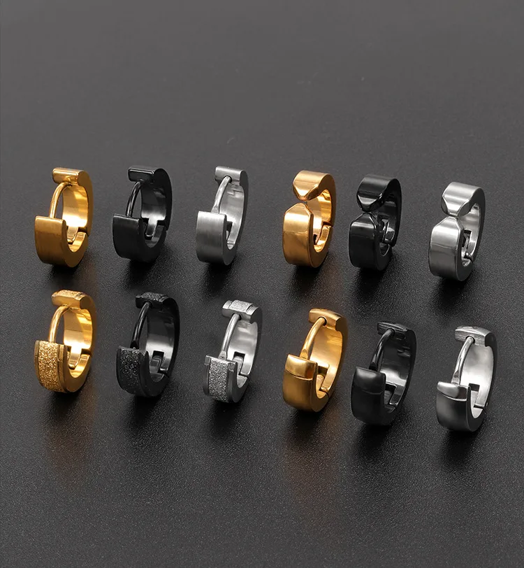 Acciaio Inox Orecchini A Cerchio Pattina Huggies Argento Nero Oro 16 19 22