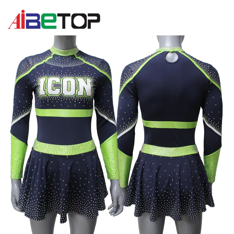 Neon Sparkly Cheerleading Uniforms Free Custom Your Own Dream Long Sleeves  Cheerleader Costume