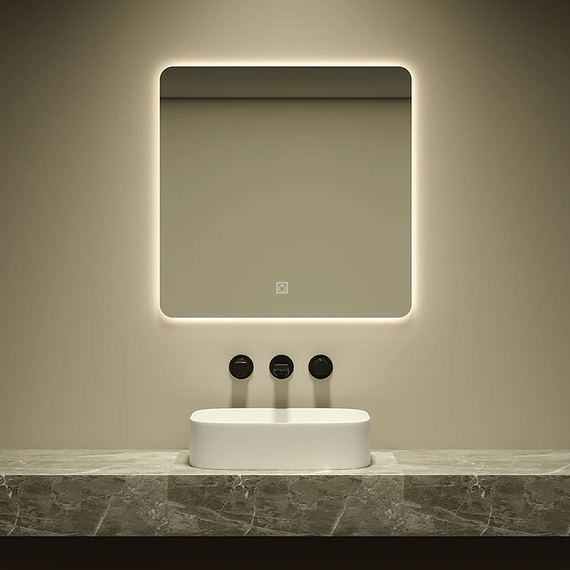 Factory Wholesale Square Espejo Wall Hung Mirror With Light Hotel LED Smart Bathroom Mirror