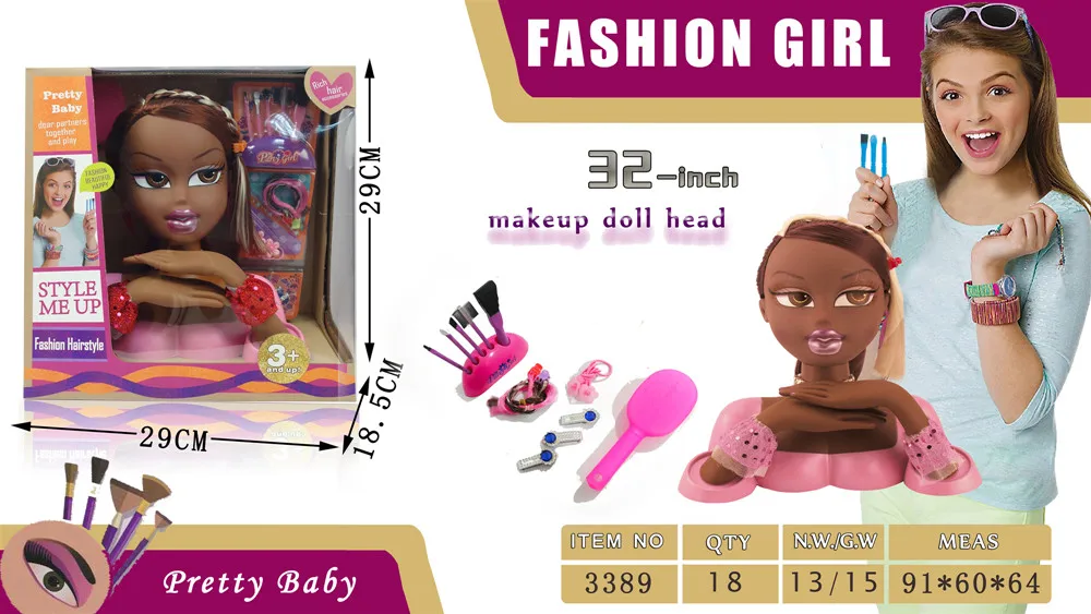 32 Inch Fashion Hairstyle Makeup Doll Head For Girls Play Toy Set