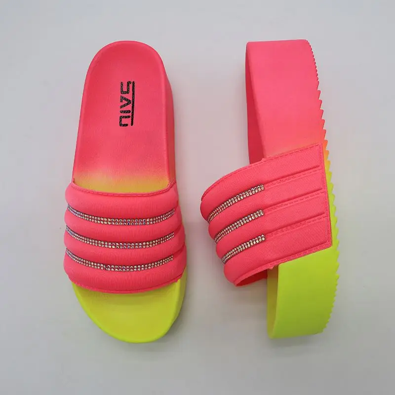 STK88S1  High Heel Multi Color Sandals Women High Heel rainbow Flat Form Shoes Summer Wedge Sandals slippers With Diamond