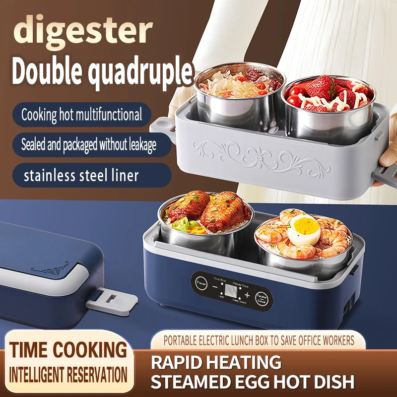 2.4L Timed Cooking Lunch Box Multifunctional Lunch Box, Stainless Steel Portable Fast Heating Lunch Box Electric Lunch Box