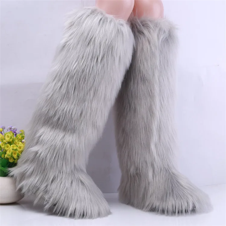 2023 Winter Over The Knee Fur Boots Women Luxury Fluffy Furry Fur Long ...