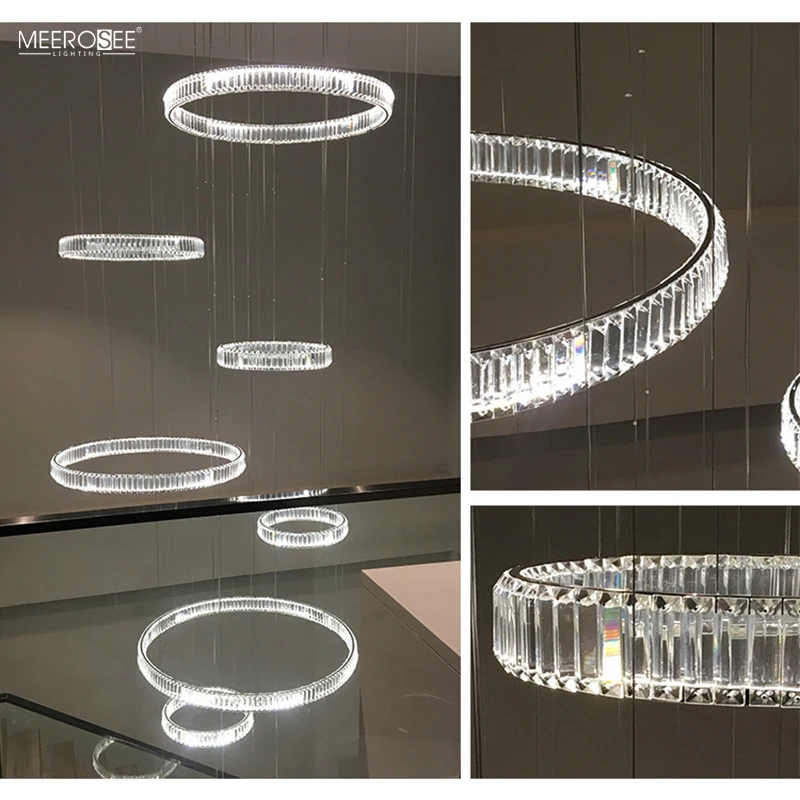 MEEROSEE Crystal Ring Light LED Crystal Circle Pendant Light Stainless steel Round Hanging Light MD86859