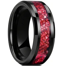 Fashion Ring 8mm Crushed Red Meteorite Inlay Black Mens Tungsten Ring for Wedding Rings