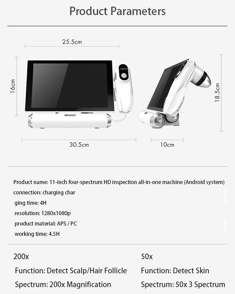Portable 11-Inch HD Touch LED Screen Hair Skin Scanner Home Use Scalp ...