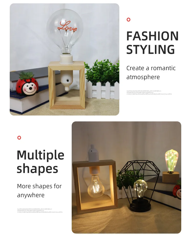 Home Decoration Customized Simple Glass Bulb Light Table Lamp Cordless Lamp Light with Edison Style Bulb details