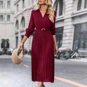 2025 New Women's Solid Color Long-Sleeved Notch Lapel Casual Dress, Daily Commute Versatile Women's Dress
