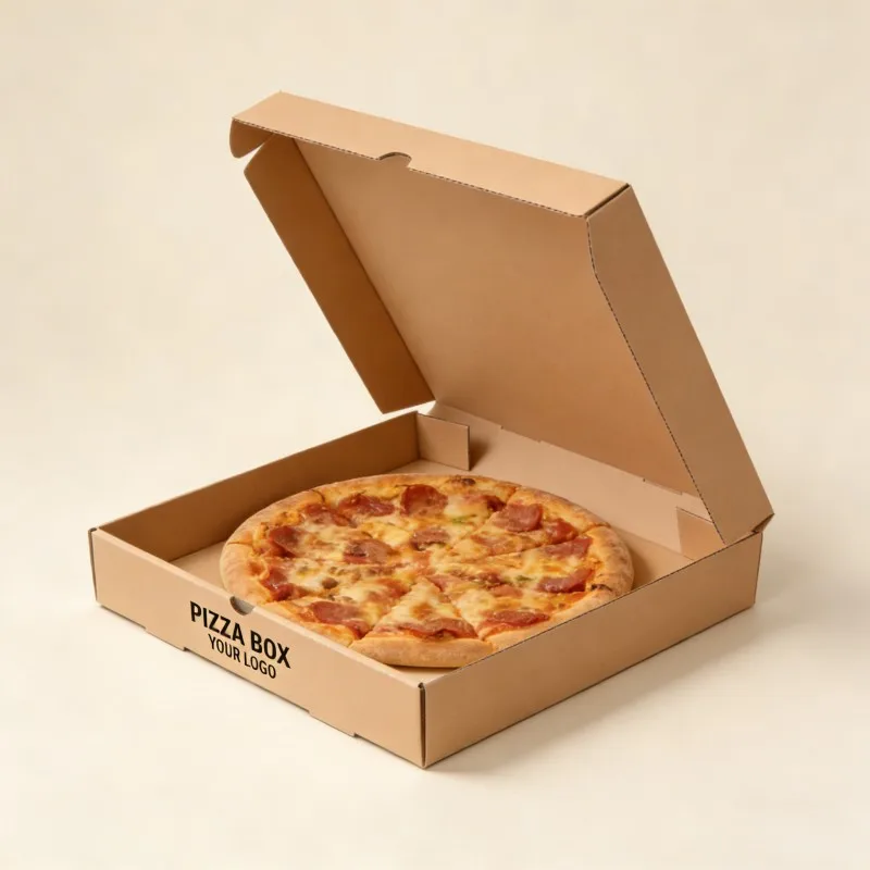 Biologiese afbreekbare omgewingsvriendelike pizzadoos gerimpel kraftpapier pizza persoonlike herwinbare 10