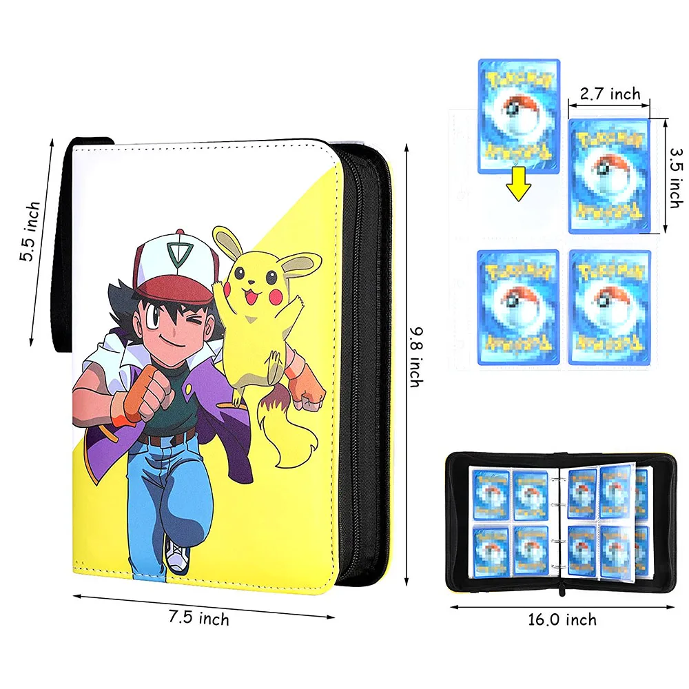 Custom Selectable Print Game Trading Card Binder 4 Pocket Card Sleeves Pu  Leather Card Folder for Pokemon